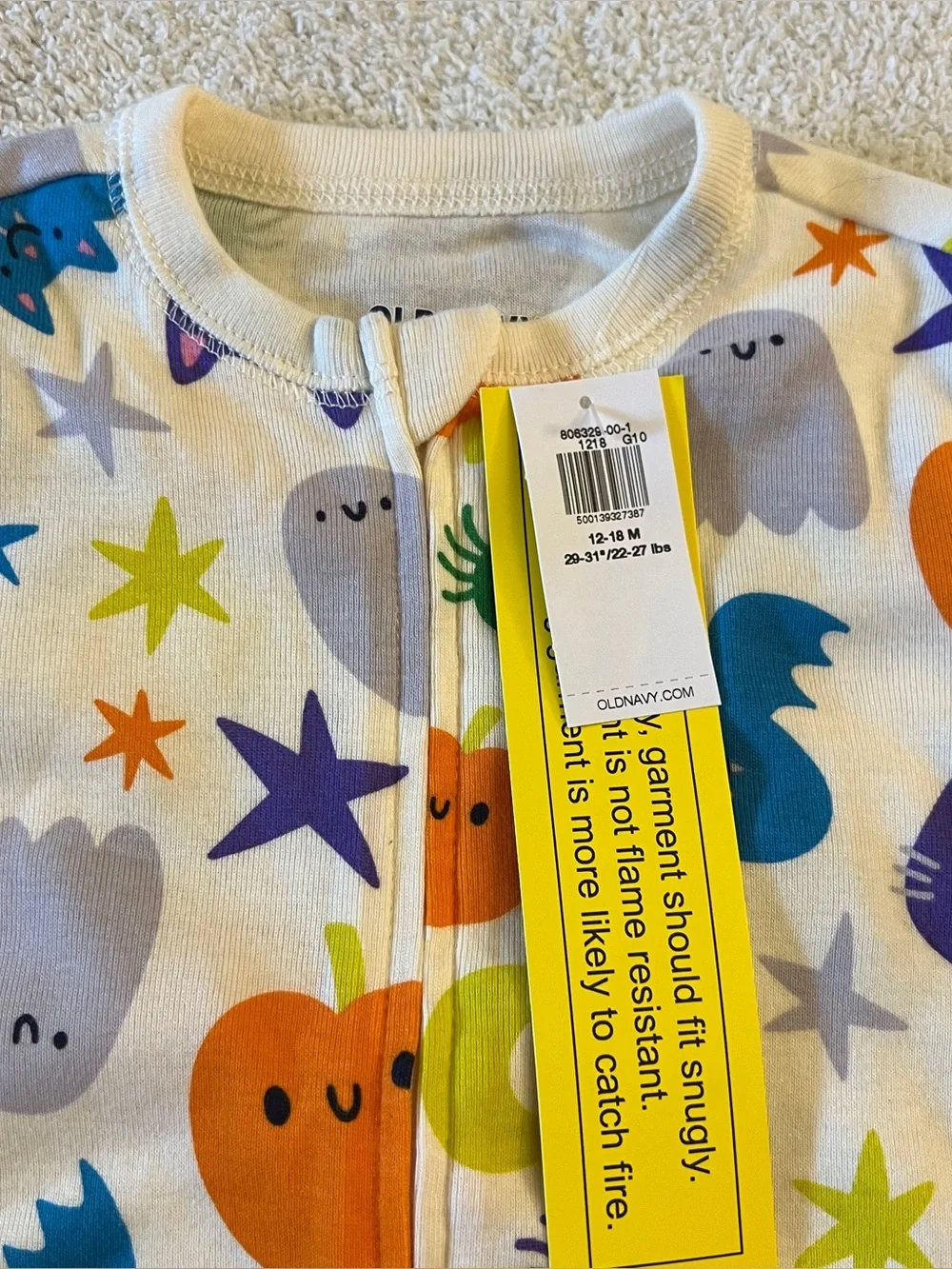 NWT Old Navy Halloween Footed Zip Pajamas 12-18M Ghost Pumpkin One-Piece Sleeper